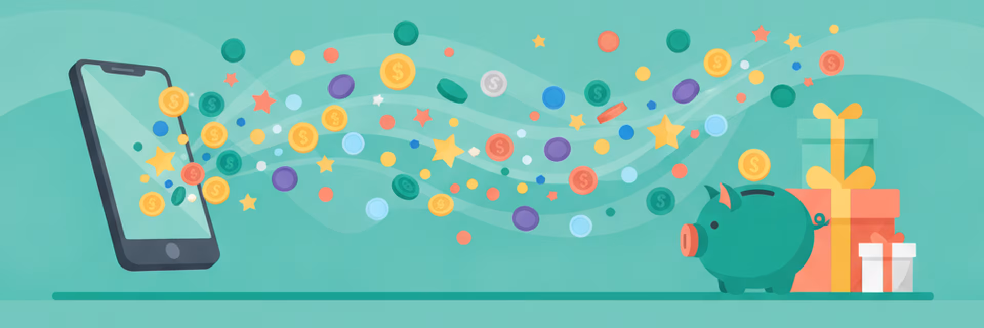 Illustration of virtual coins floating out of a smartphone